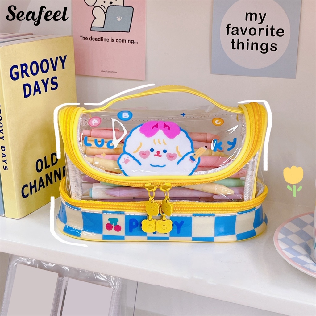 Túi Đựng Bút Bằng PVC Trong Suốt Chống Bụi Sức Chứa Lớn Cho Học Sinh