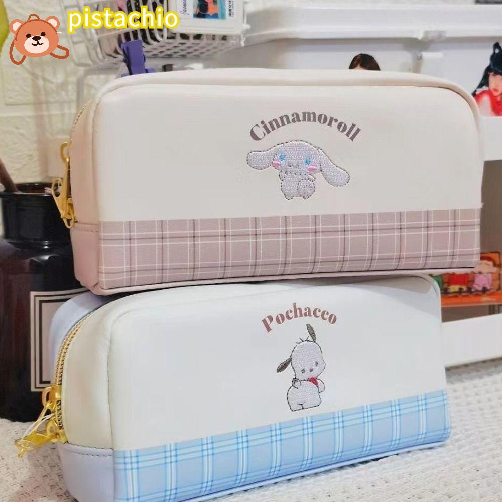 Túi Đựng Bút Bằng Da PU Nhiều Ngăn Thêu Họa Tiết Chó Gui Dog Dễ Thương
