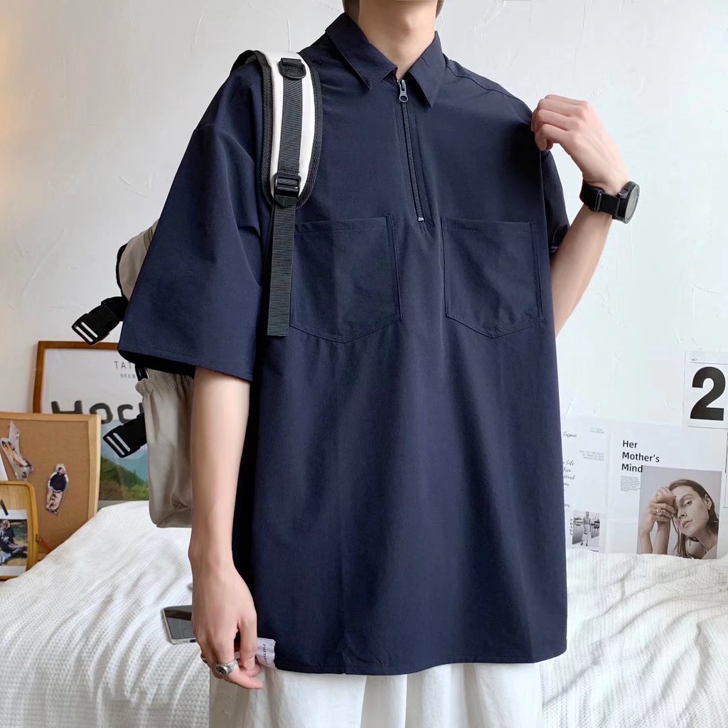 Áo Sơ Mi Tay Lửng Dáng Rộng Thời Trang Mùa Hè Phong Cách Hàn Quốc Cho Nam