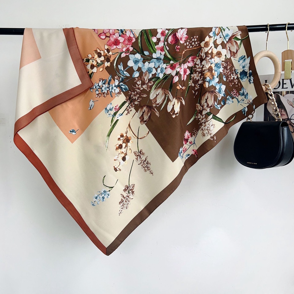 Khăn Quàng Cổ Hình Vuông Cỡ Lớn Bằng Lụa In Họa Tiết Hoa Thời Trang Hàn Quốc 2023