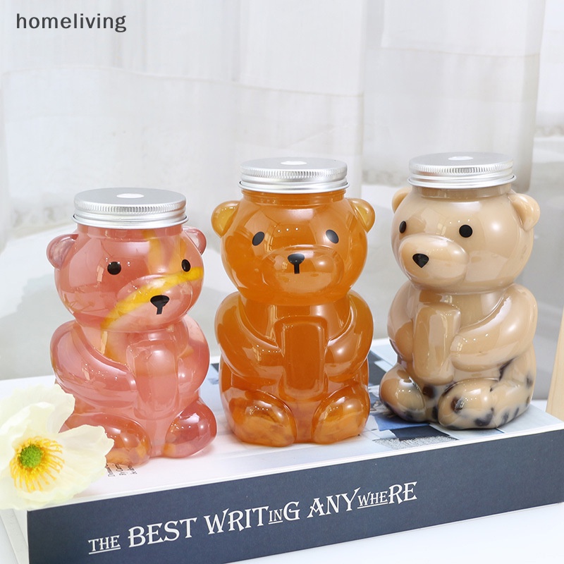 Bình Nước Nhựa Dùng Một Lần Có Nắp Đậy Hình Gấu Dễ Thương