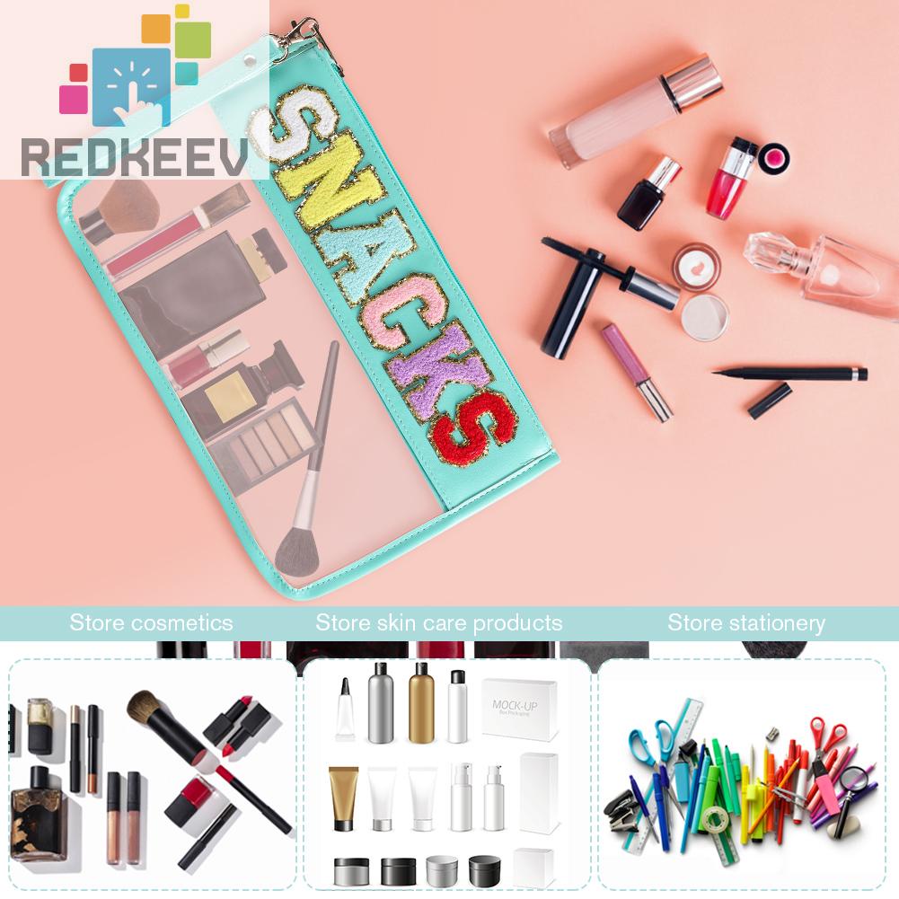 Túi Đựng Mỹ Phẩm Bằng PVC Chenille Trong Suốt In Chữ Có Khóa Kéo Tiện Dụng Mang Theo Du Lịch