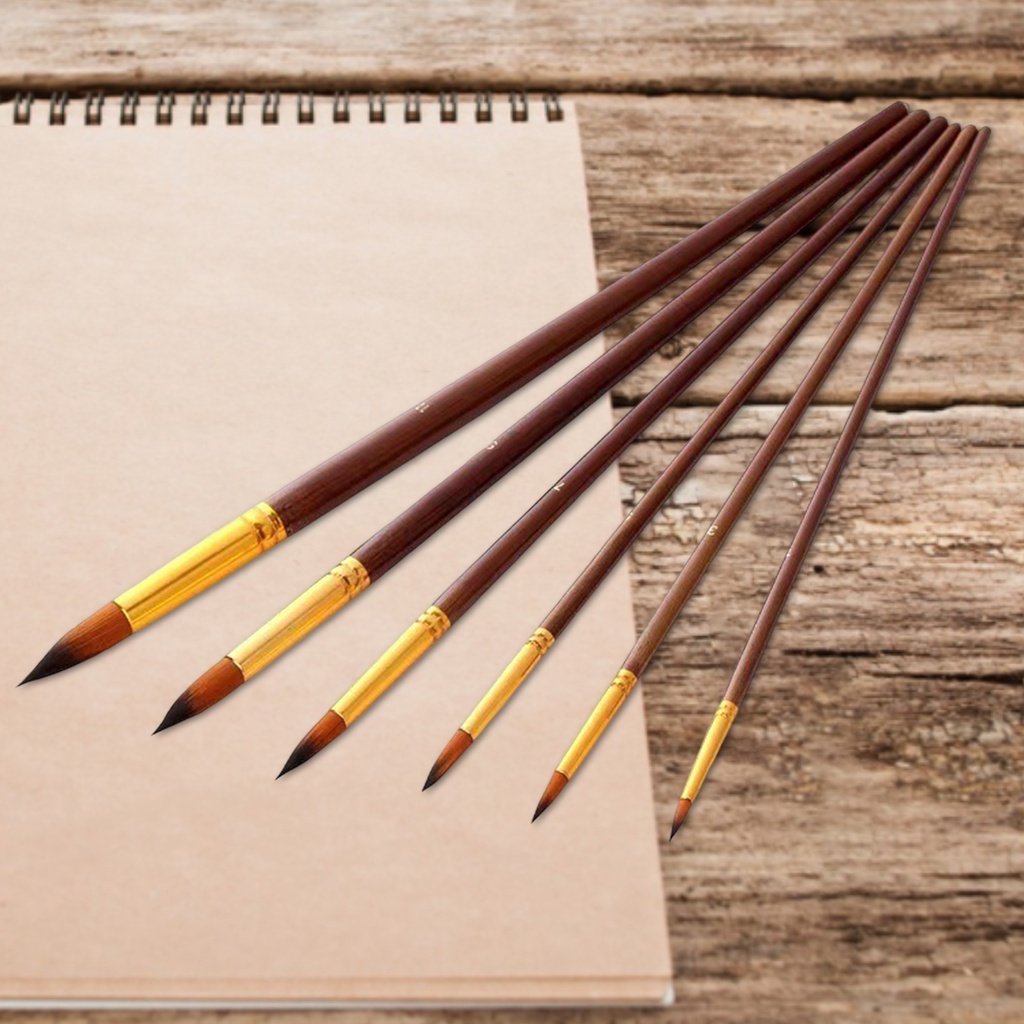 Set 12 Cọ Vẽ Màu Nước Sợi Nylon Tay Cầm Bằng Gỗ Tiện Dụng Cho Học Sinh