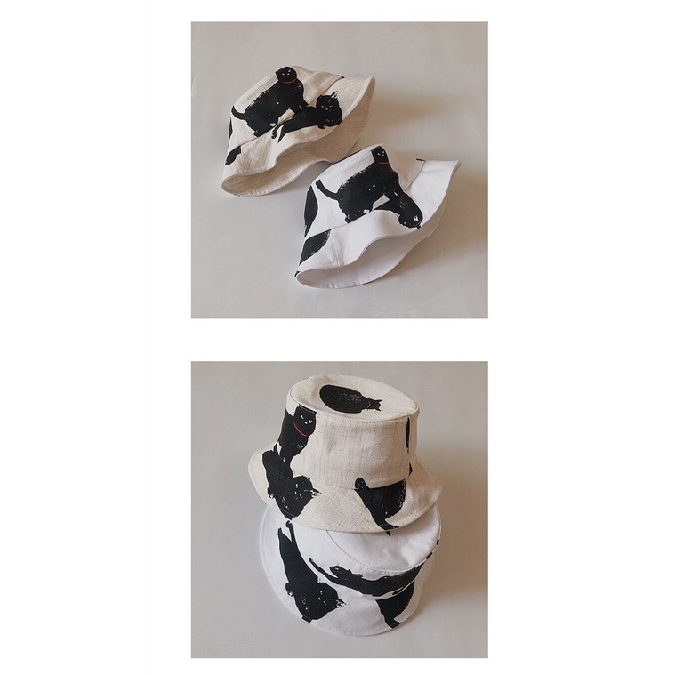 Nón Tai Bèo Vải Lanh Chống Nắng In Hình Mèo Graffiti Thời Trang Nhật Hàn Dễ Phối Đồ Cho Nam Và Nữ