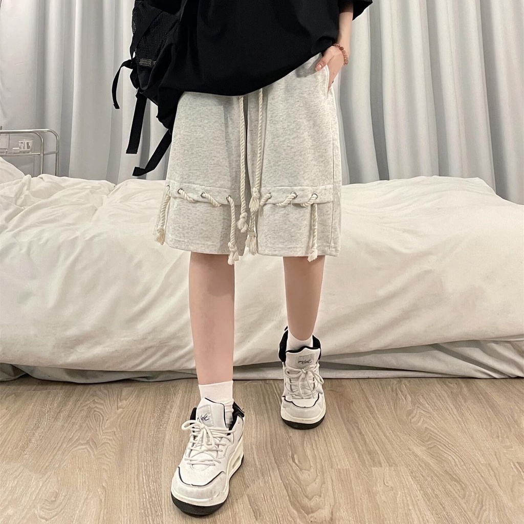 Quần Short Thể Thao Dáng Rộng Phối Dây Rút Thời Trang Retro Cá Tính Cho Nữ