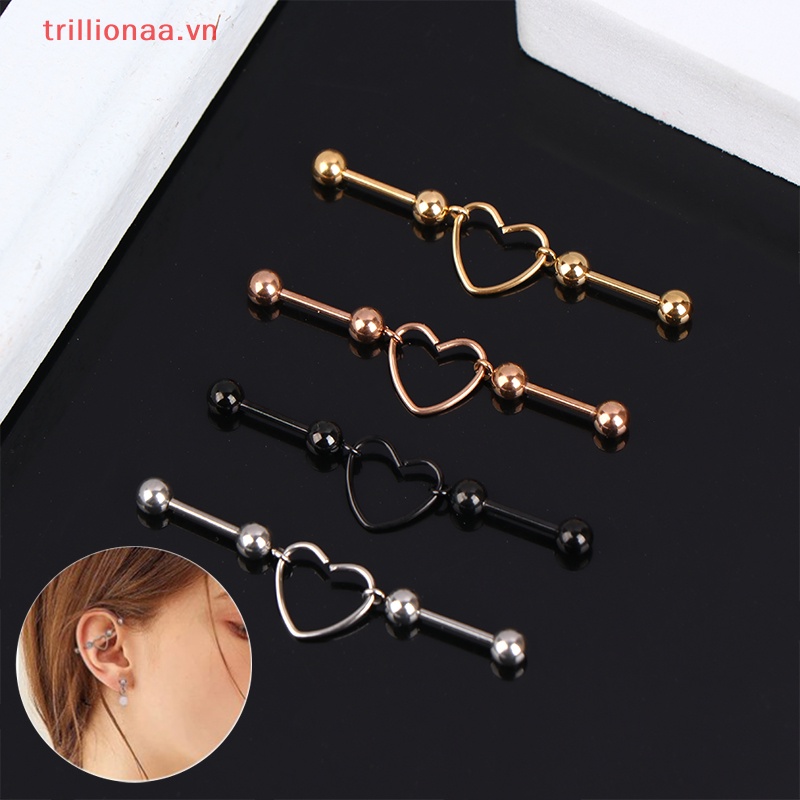 Bông Tai Dây Xích Bằng Thép Không Gỉ Hình Trái Tim Phong Cách Punk Cho Nữ