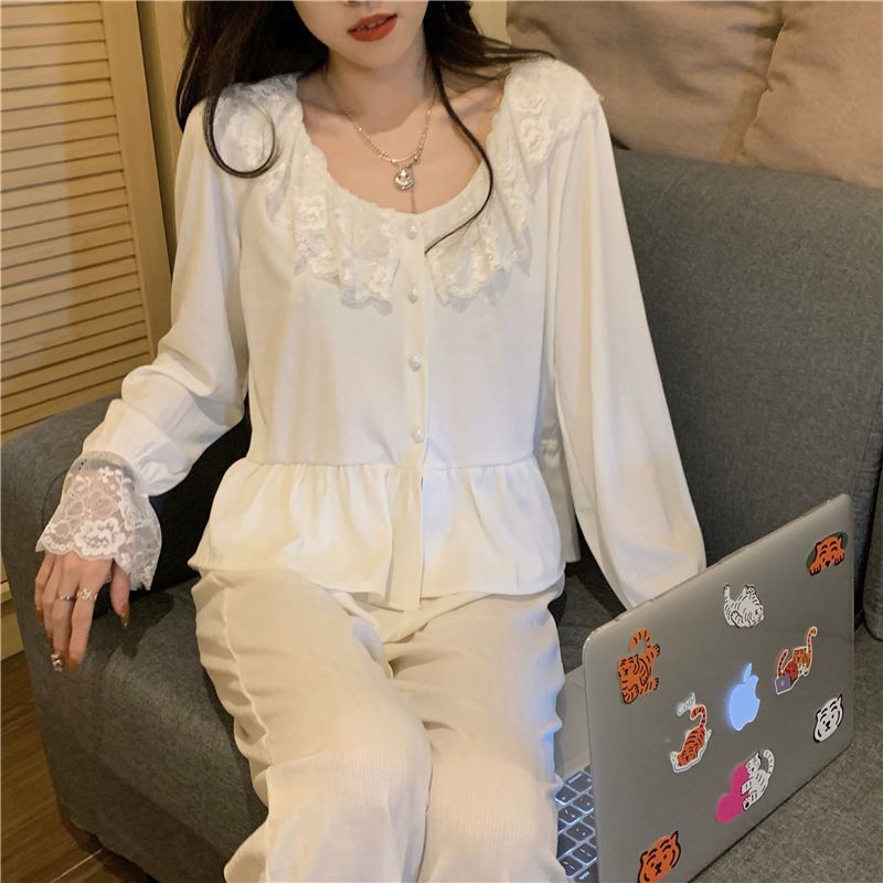 Bộ Đồ Ngủ Màu Sắc Ngọt Ngào Phối Ren Thoải Mái Phong Cách Pháp Thời Trang Cho Nữ