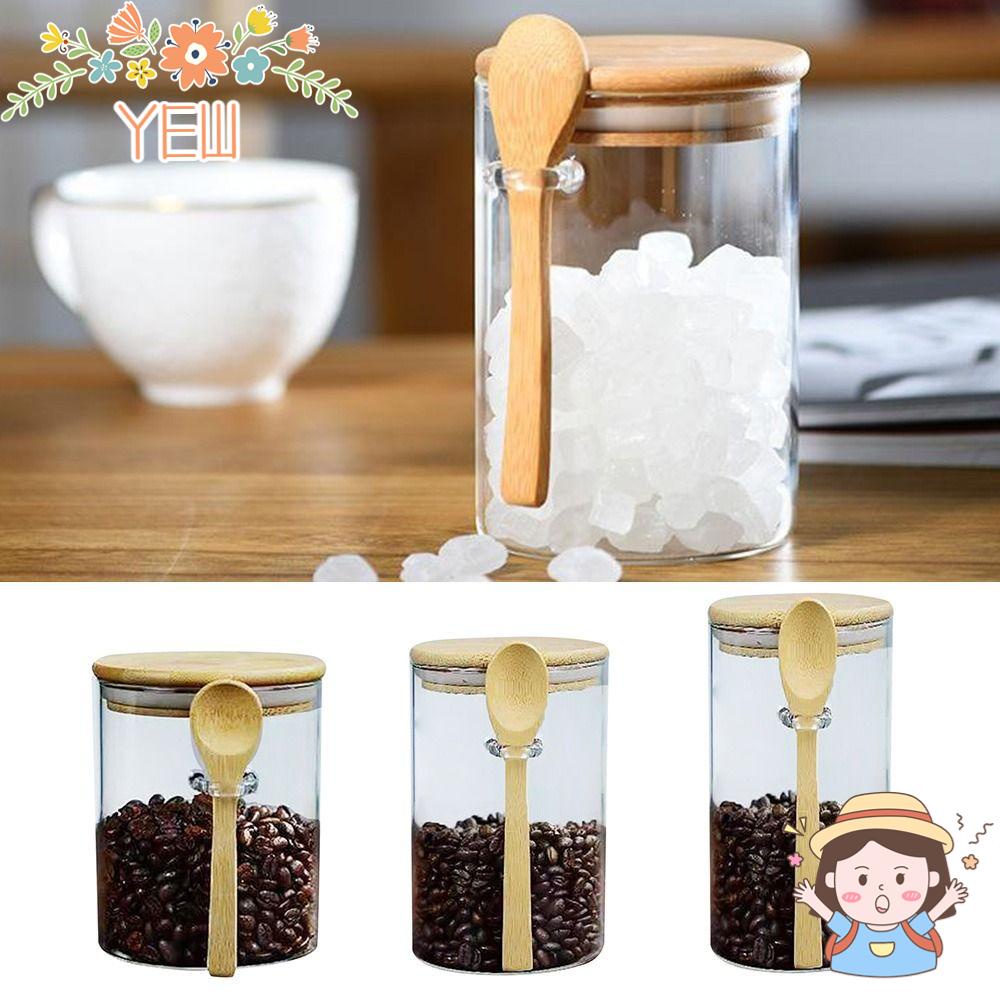 Lọ Thủy Tinh Trong Suốt Có Nắp Bằng Tre Đựng Cà Phê Tiện Dụng