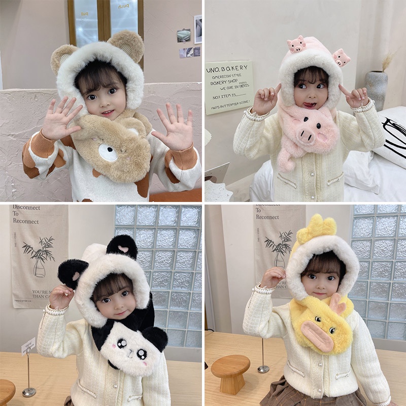 Iq Mũ Trùm Đầu Kiêm Khăn Choàng Cổ Bằng Vải Bông Dày Dặn Ấm Áp Hình Thỏ Dễ Thương Dành Cho Bé Trai Và