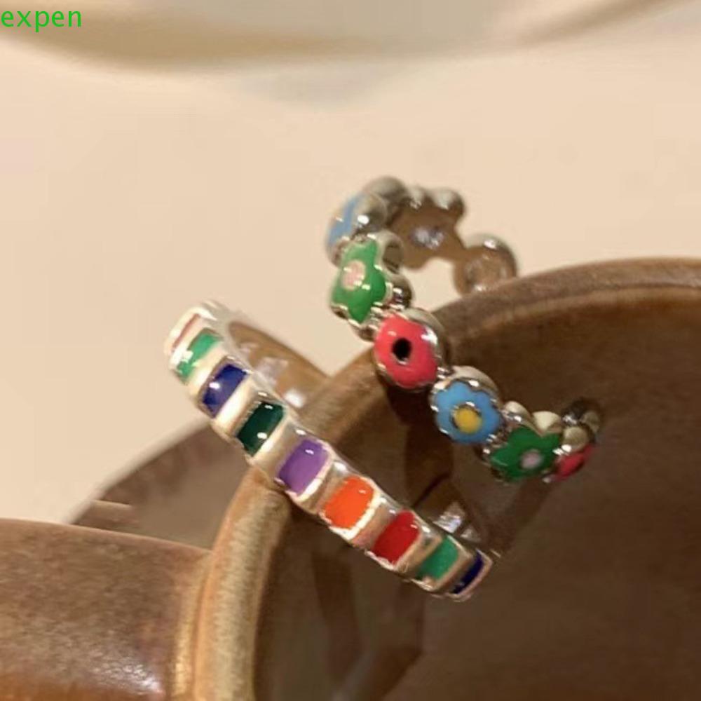 EXPEN Nhẫn Hoa Nhỏ Cao Cấp Cảm Giác Dầu Nhiều Màu Phong Cách Hàn Quốc Cho Nữ