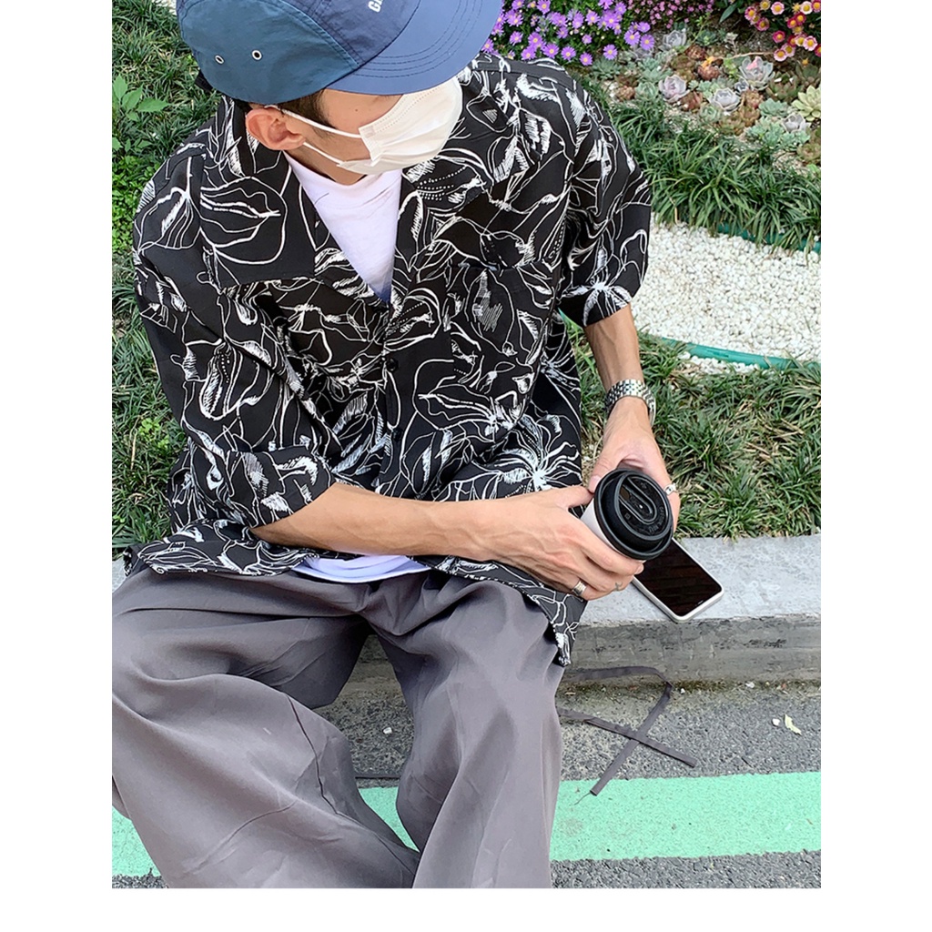 Áo Sơ Mi Tay Ngắn Dáng Rộng In Họa Tiết Hoa Phong Cách Hip Hop Đường Phố Nhật Bản Cá Tính Cho Nam