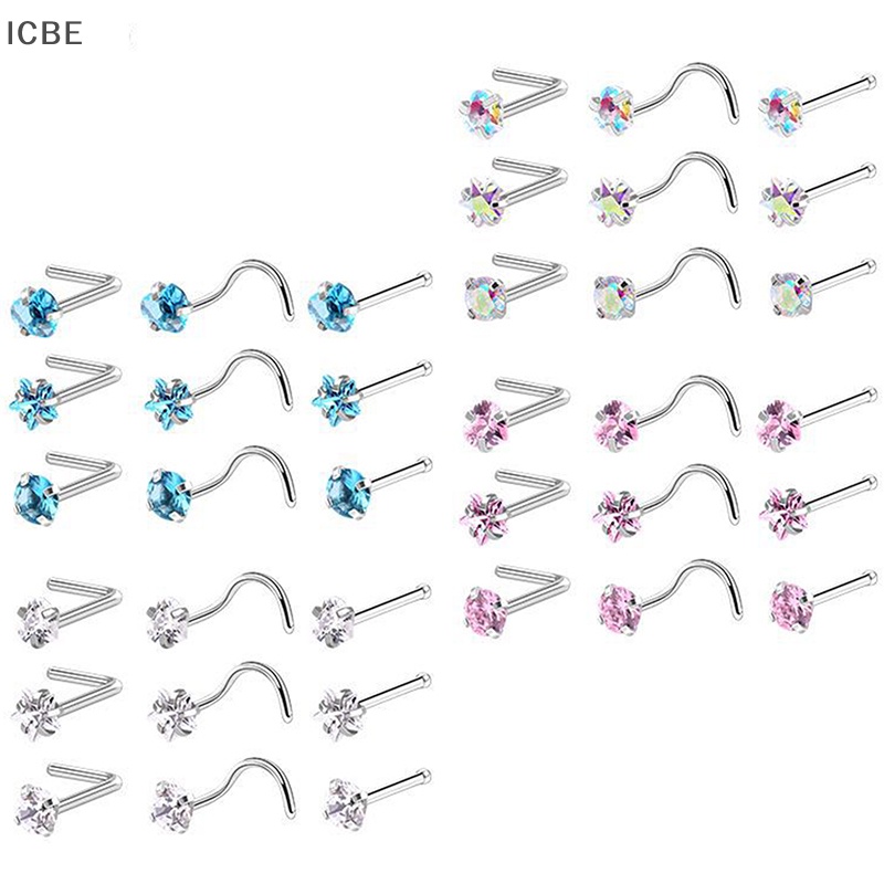 Set 3 Khuyên Mũi Tròn Bằng Thép Không Gỉ Đính Đá Zircon Thời Trang Cho Nữ