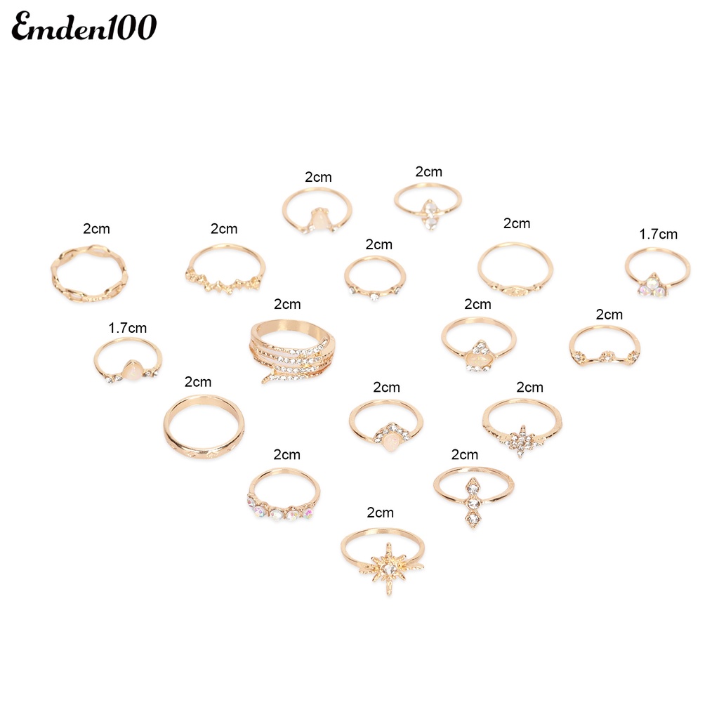Bộ 17 Nhẫn Đính Đá Nhân Tạo Phong Cách Bohemian Thời Trang