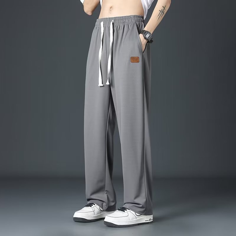 BEFOYI Men's Ice Silk Pants Korean Sport Casual Pants Summer Breathable Thin Loose Straight Gray Plus Size M-4XL SLC42