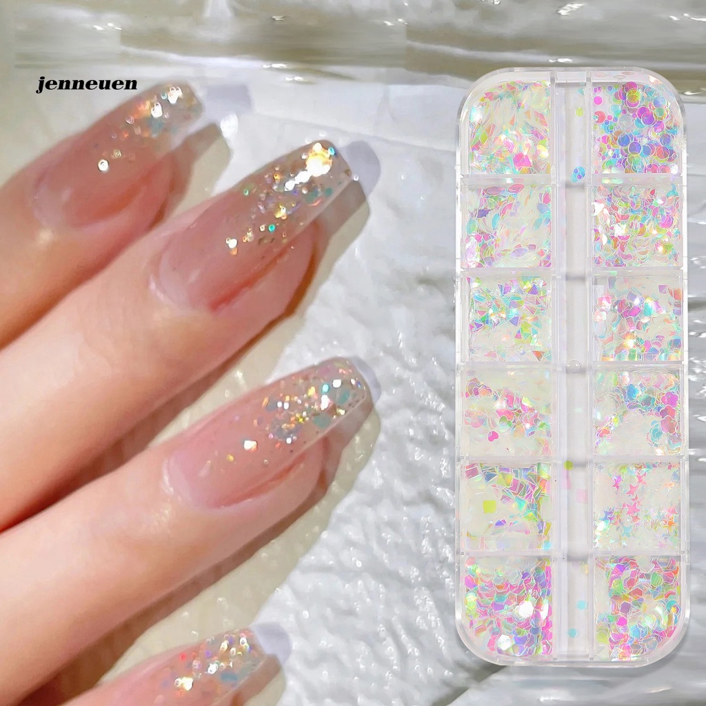 1 Hộp 12 Ngăn Đựng Hạt Tròn / Vuông Đa Năng Trang Trí Móng Tay Cho Bạn Gái