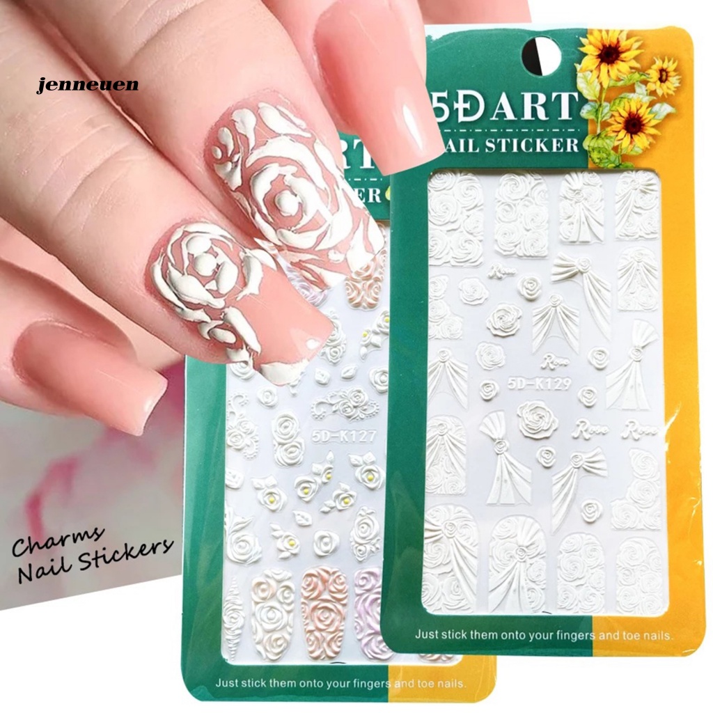 Miếng Dán Trang Trí Móng Tay Họa Tiết Hoa Hồng Trắng Xinh Xắn
