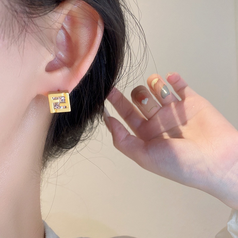 Bông Tai Mạ Bạc Hình Vuông Đính Đá zircon Phong Cách Hàn Quốc Đơn Giản Cá Tính