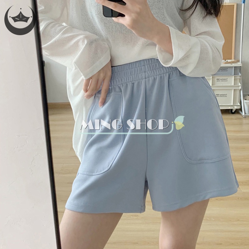 Quần Short Cotton Ống Rộng Lưng Cao Màu Sắc Đơn Giản Dành Cho Nữ