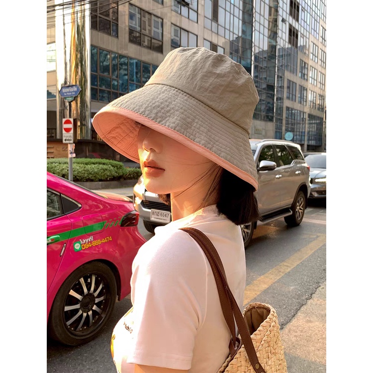 Mũ bucket 2 mặt cải viền màu độc đáo lạ mắt chất liệu thông thoáng mùa hè dã ngoại thời trang phong cách Hàn Quốc mới