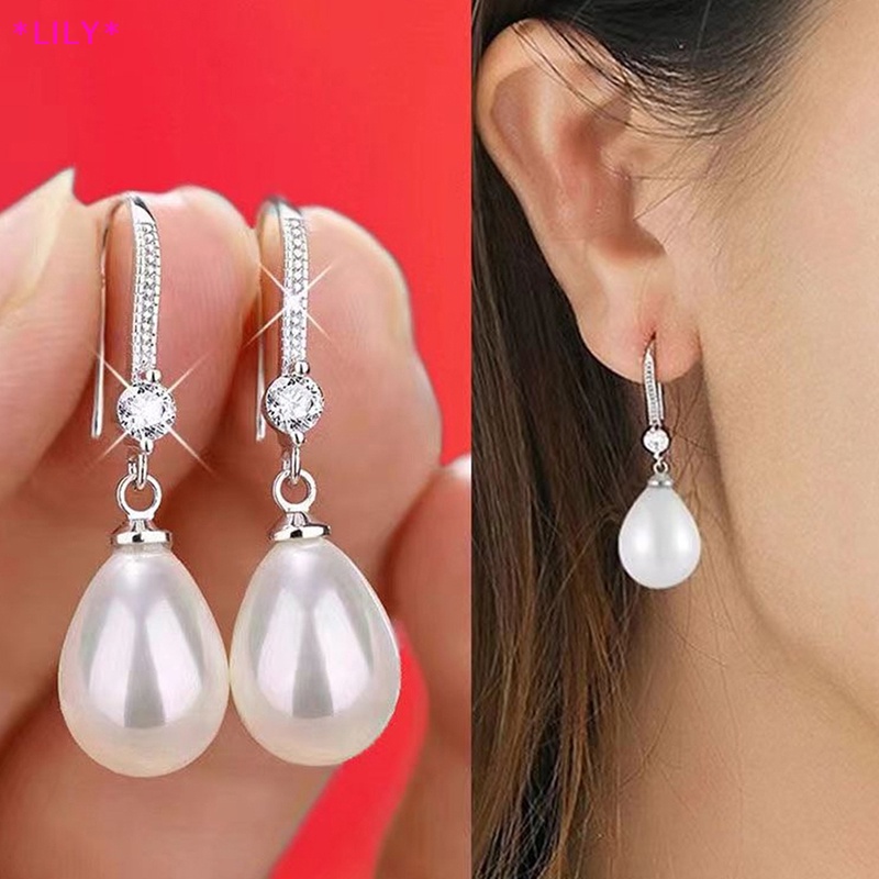 Lily Đồ Trang Sức Cho Phụ Nữ Nước Thả Bông Tai Ngọc Trai Cho Phụ Nữ Màu Đỏ Trắng Vòng Ngọc Trai Hình Bầu Dục Bông Tai Cưới Engagement Valentine Món Quà Ngày Uuu