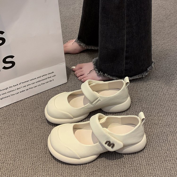 Giày Búp Bê Da PU Mũi Tròn Màu Trơn Phối Khóa Cài Trẻ Trung Hợp Thời Trang