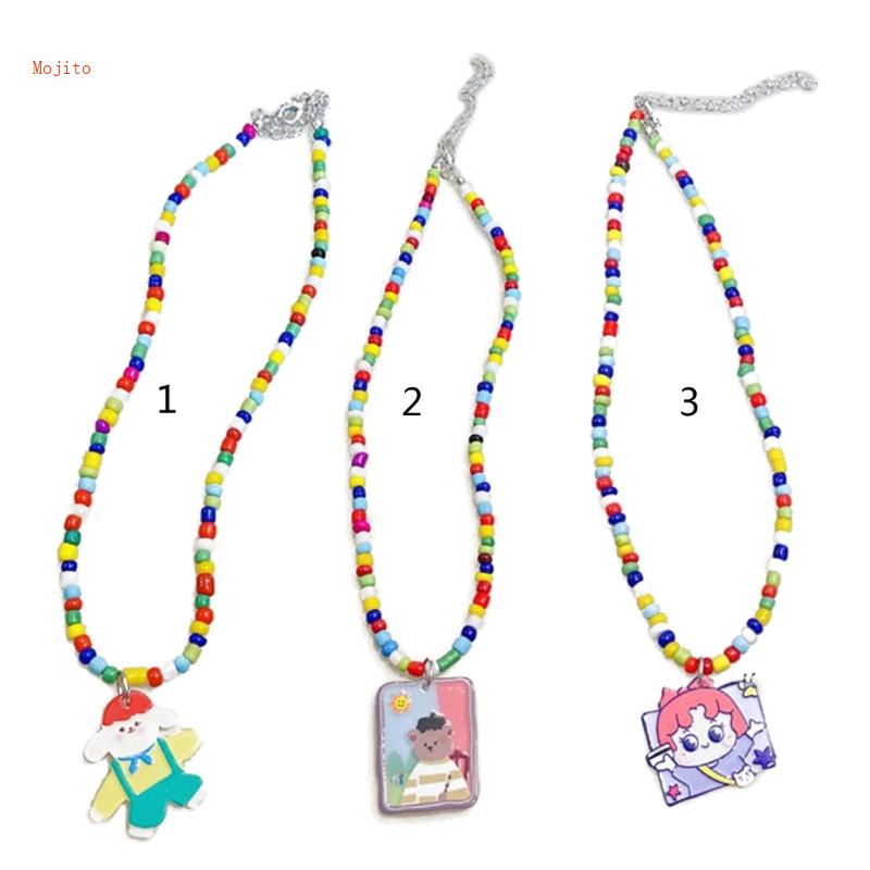 Vòng cổ Xỏ Hạt Bằng Acrylic Màu Kẹo Hình Gấu Phong Cách Bohemian Thời Trang Mùa Hè