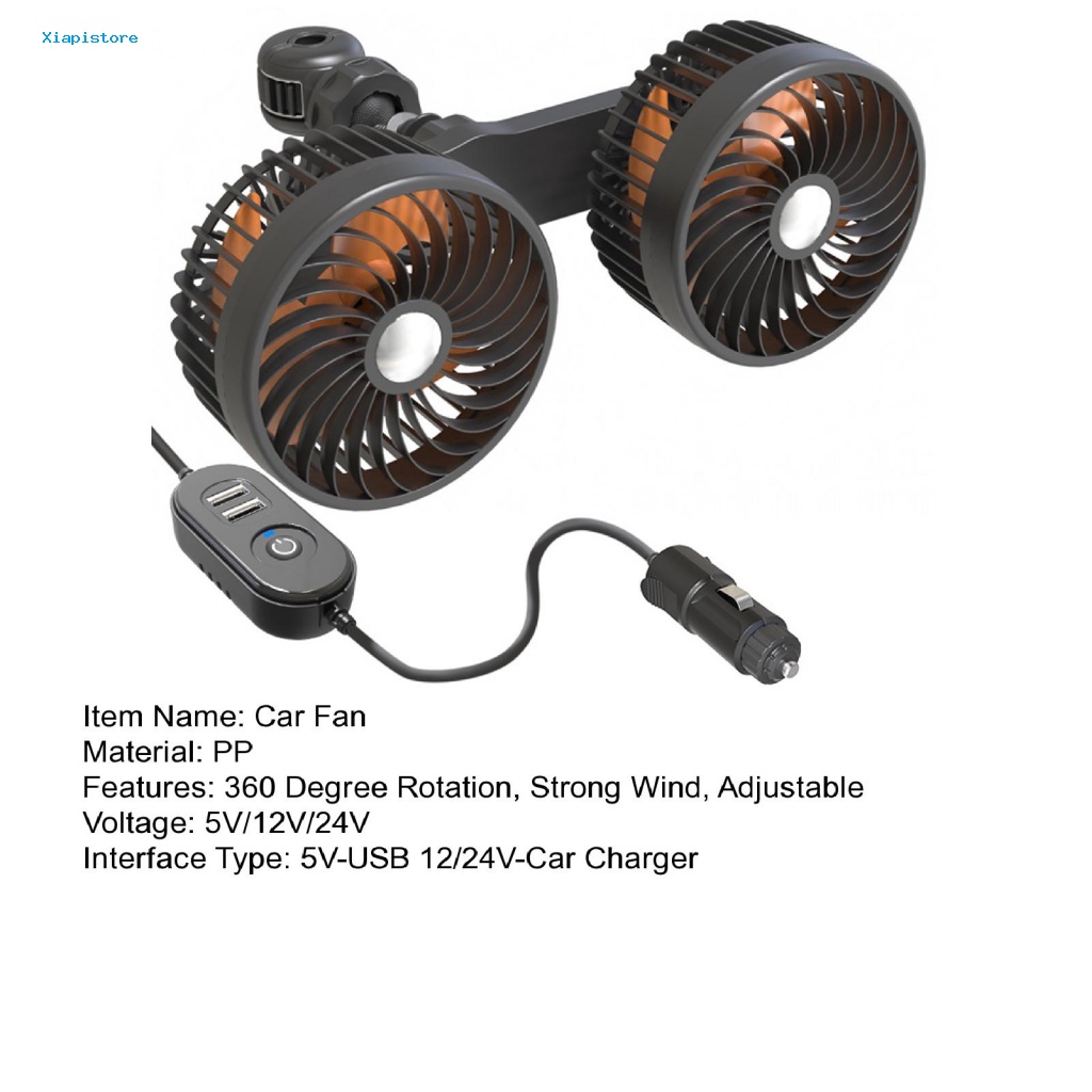 Quạt Làm Mát Hai Đầu 5V / 12V / 24V 3 Tốc Độ Có Thể Điều Chỉnh Xoay 360 Độ Ít Ồn Dùng Trong Xe Hơi