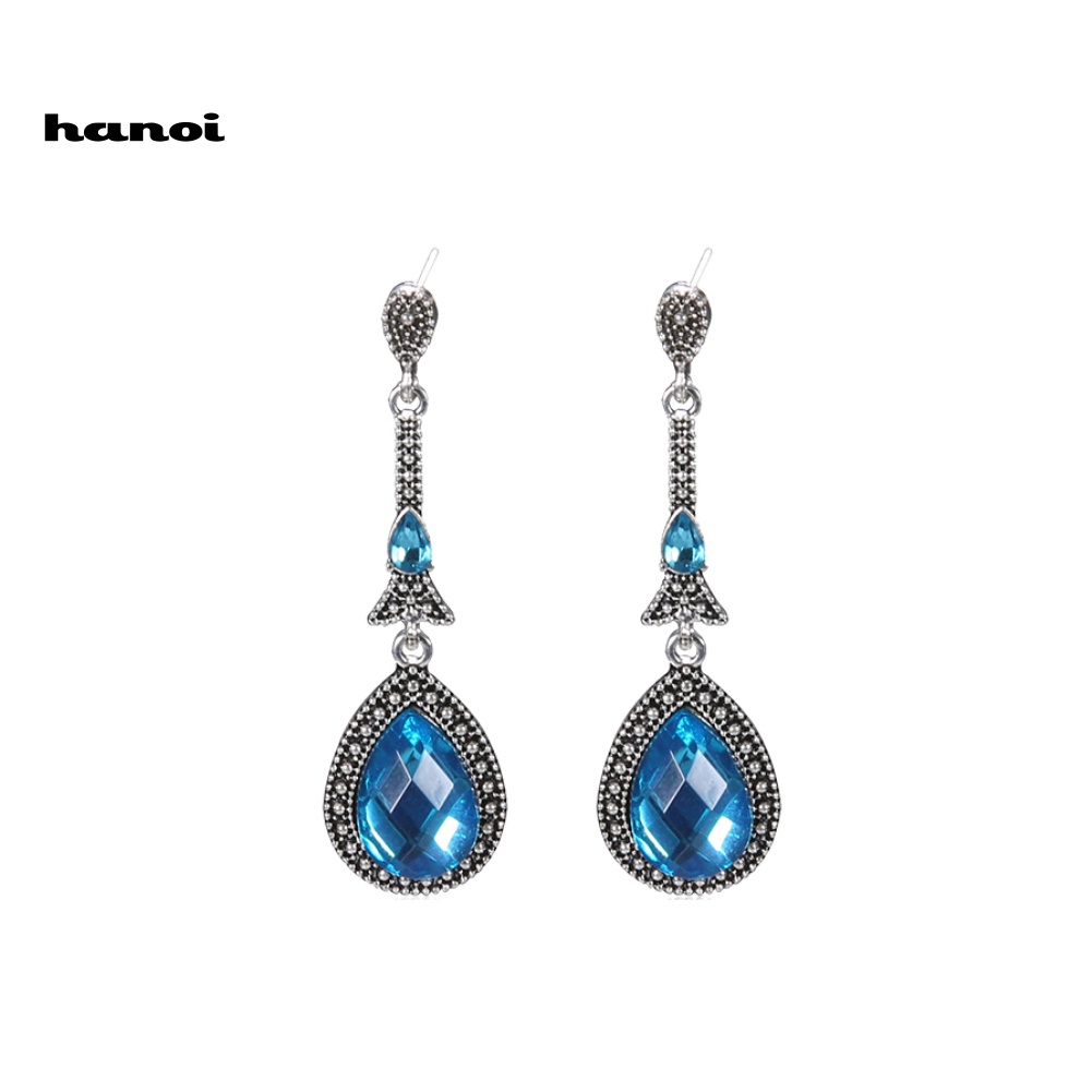 Khuyên Tai Kim Loại Hình Giọt Nước Đính Đá Vintage Cho Nữ