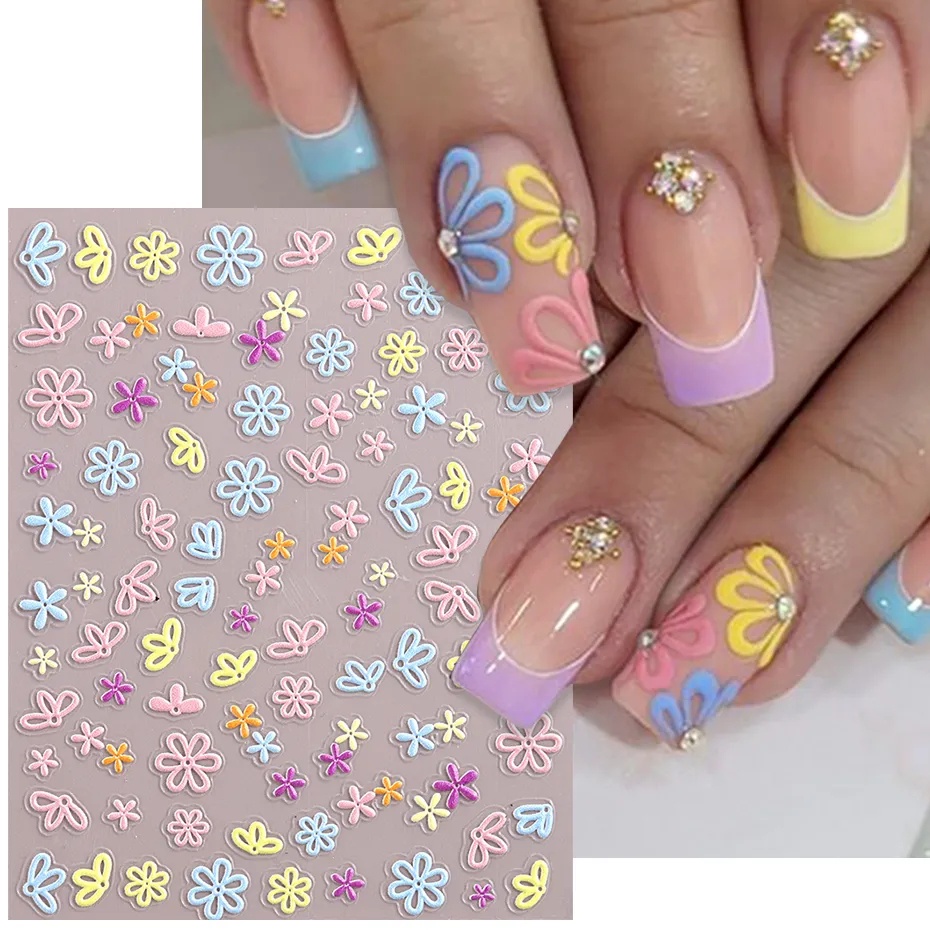 Phiên bản hàn quốc sweet little daisy nail sticker / waterproof long-lasting colorful 3d garden flower manicure decals