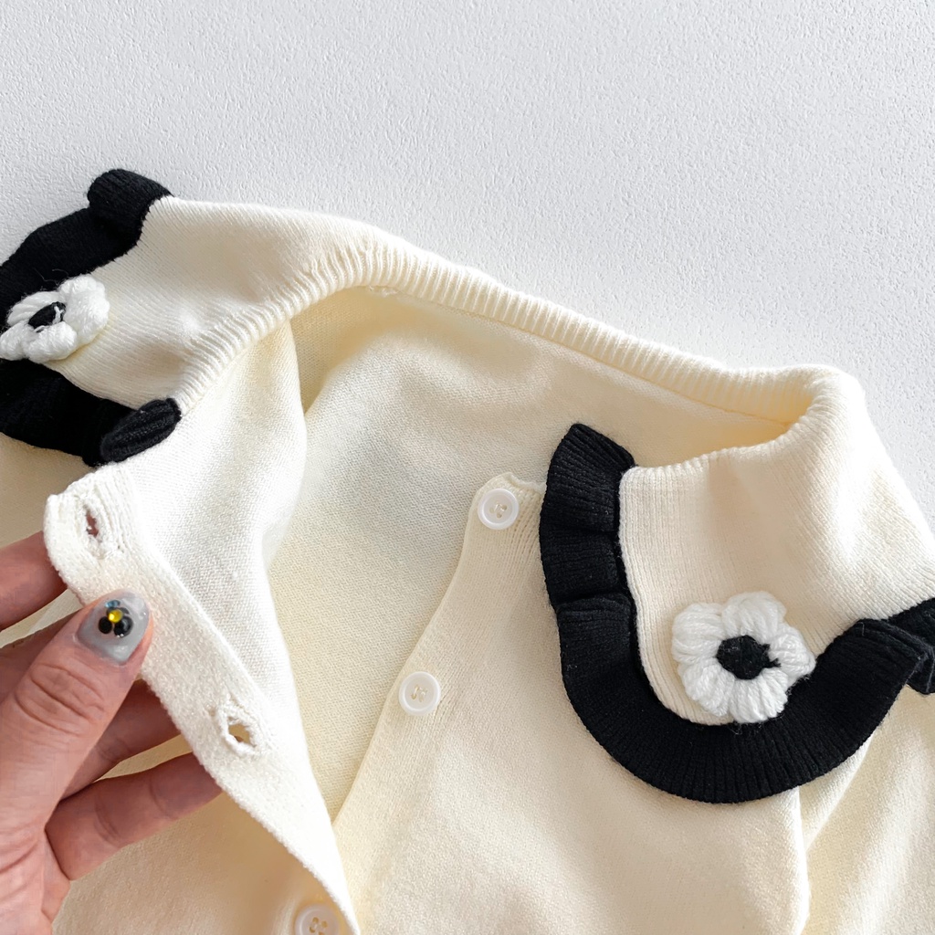 Bộ Áo Khoác Cardigan Dệt Kim + Quần Dài In Hoa Thời Trang Thu Đông Phong Cách Mới Cho Bé Gái