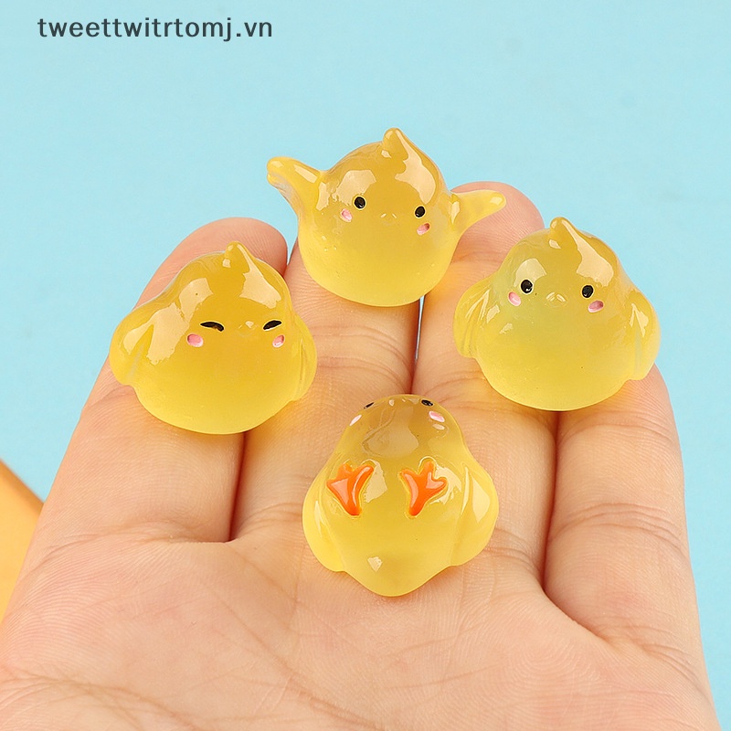Set 2 Băng Đô Cài Tóc Hình Gà Con 3D Bằng Nhựa Resin Màu Dạ Quang Dễ Thương Trang Trí Tiểu Cảnh DIY