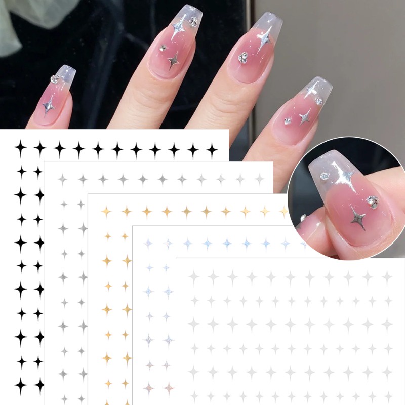 Nhãn Dán Trang Trí Móng Tay Tự Dính Họa Tiết Mặt Trăng Ngôi Sao Trái Tim Dập Nổi 3D Sáng Tạo