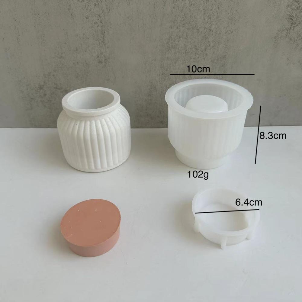 Muvako Khuôn silicon lọ nến, sọc tròn có nắp lọ hoa khuôn silicone, phong cách tối giản sáng tạo tự làm chậu hoa bê tông thạch cao bình nhựa đúc khuôn thủ công đồ trang trí làm