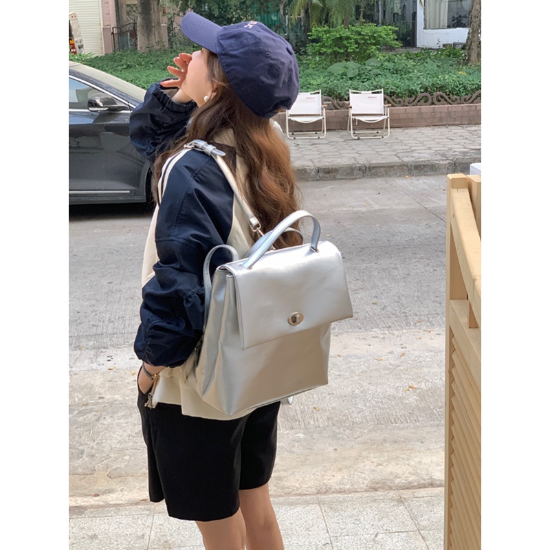 Ba Lô Học Sinh Sức Chứa Lớn Màu Bạc Dễ Phối Đồ