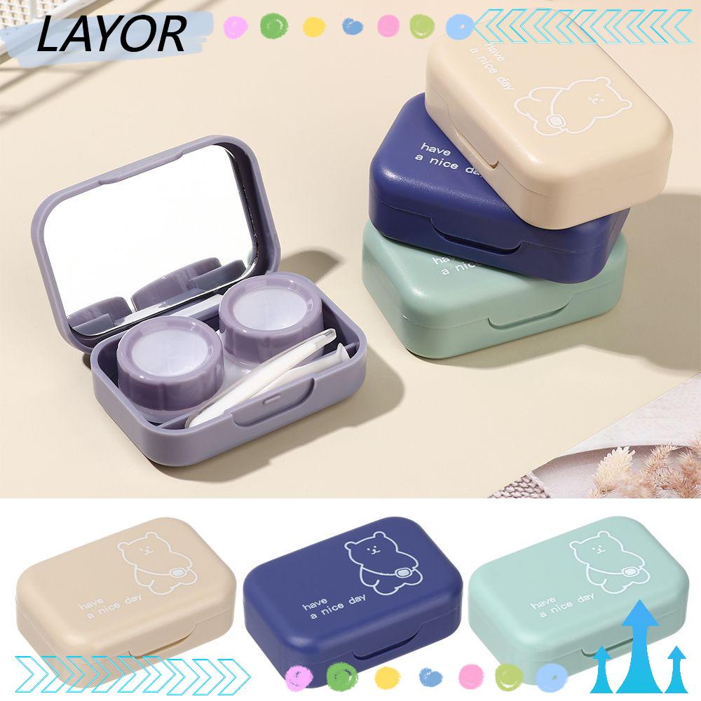 LAYOR Easy Carry Contact Lenses Box Travel Cartoon Backpack Small Bear Contact Lens Case Portable Container Cute With Mirror Colored Lenses Container Box/Multicolor