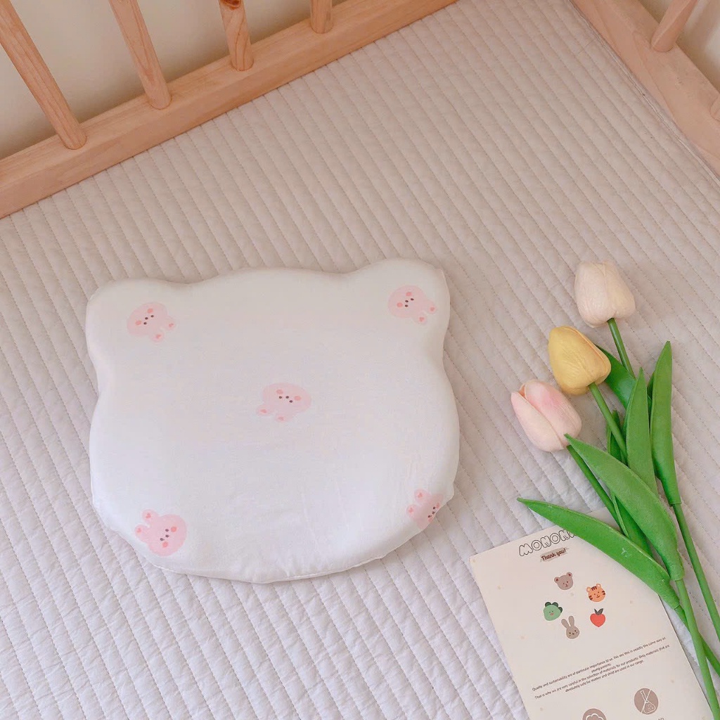 Gối LÕM cao su non CSN02 HÌNH GẤU Monona dành cho bé từ sơ sinh cotton co giãn 4 chiều giúp bé chống bẹp đầu 2024