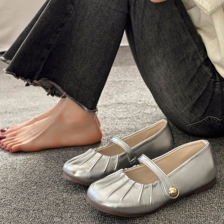 Giày Da PU Mũi Tròn Đế Bằng Phối Khóa Cài Thời Trang Mùa Hè Giản Dị Dành Cho Nữ