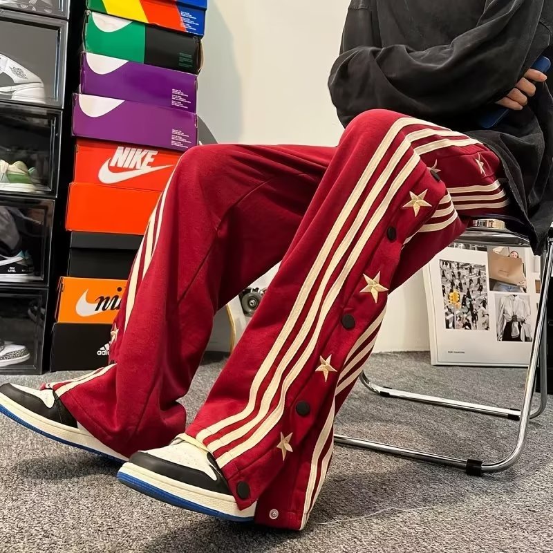 Quần Dài Ống Rộng Thêu Hình Ngôi Sao Phong Cách retro Mỹ Cho Nam Nữ