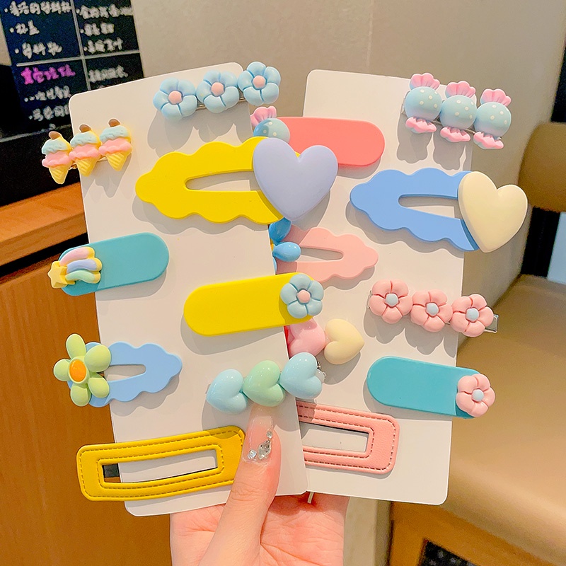 Set 8 / 14 Kẹp Tóc Hình Hoa Màu Sắc Macaron Xinh Xắn Cho Bé Gái