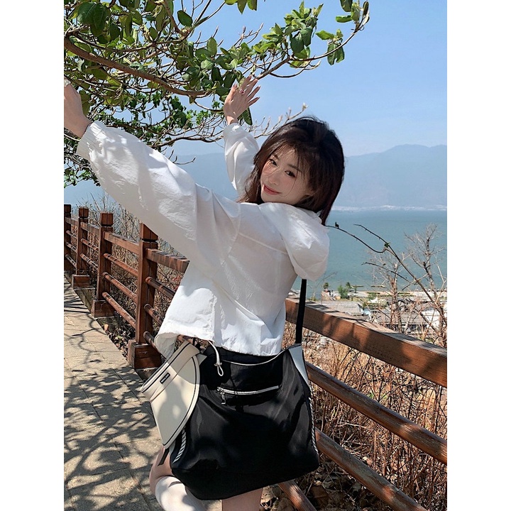 SUXI Áo Khoác Chống Nắng Thể Thao Tay Dài Dáng Rộng Có Mũ Trùm Phối Dây Rút Thời Trang Mùa Hè