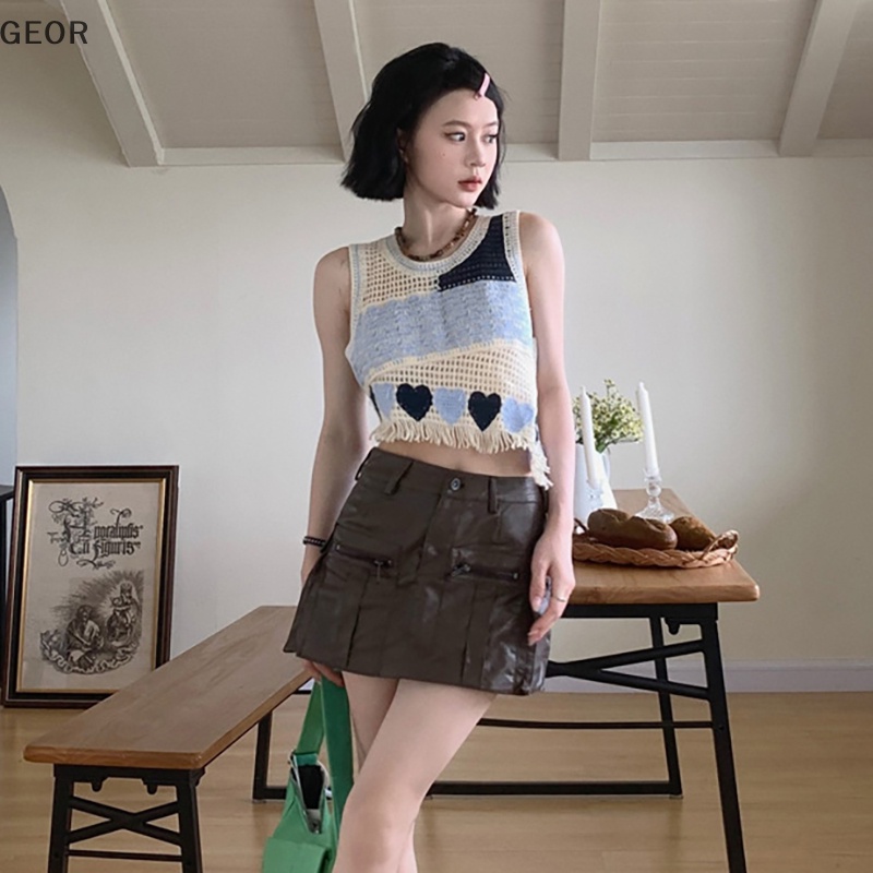 Áo Dệt Kim Sát Nách Cổ Tròn Thêu Họa Tiết Khoét Lỗ Thời Trang Mùa Hè Cho Nữ