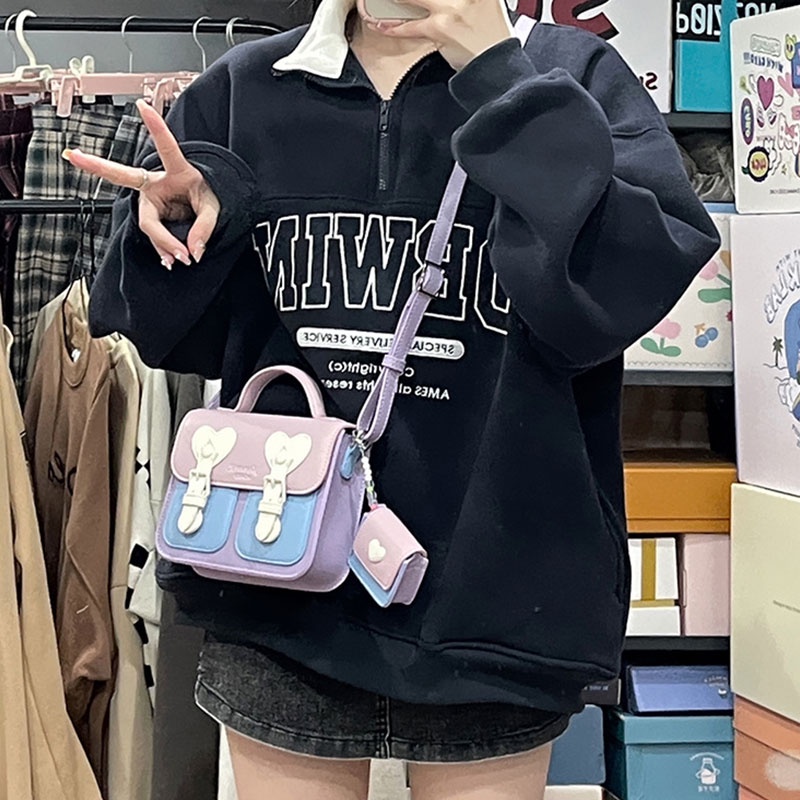 SHI CHEN Túi Đeo Chéo Vai Hình Vuông Nhỏ Nhắn Màu Kem Phong Cách Nhật Bản Và Hàn Quốc Thời Trang