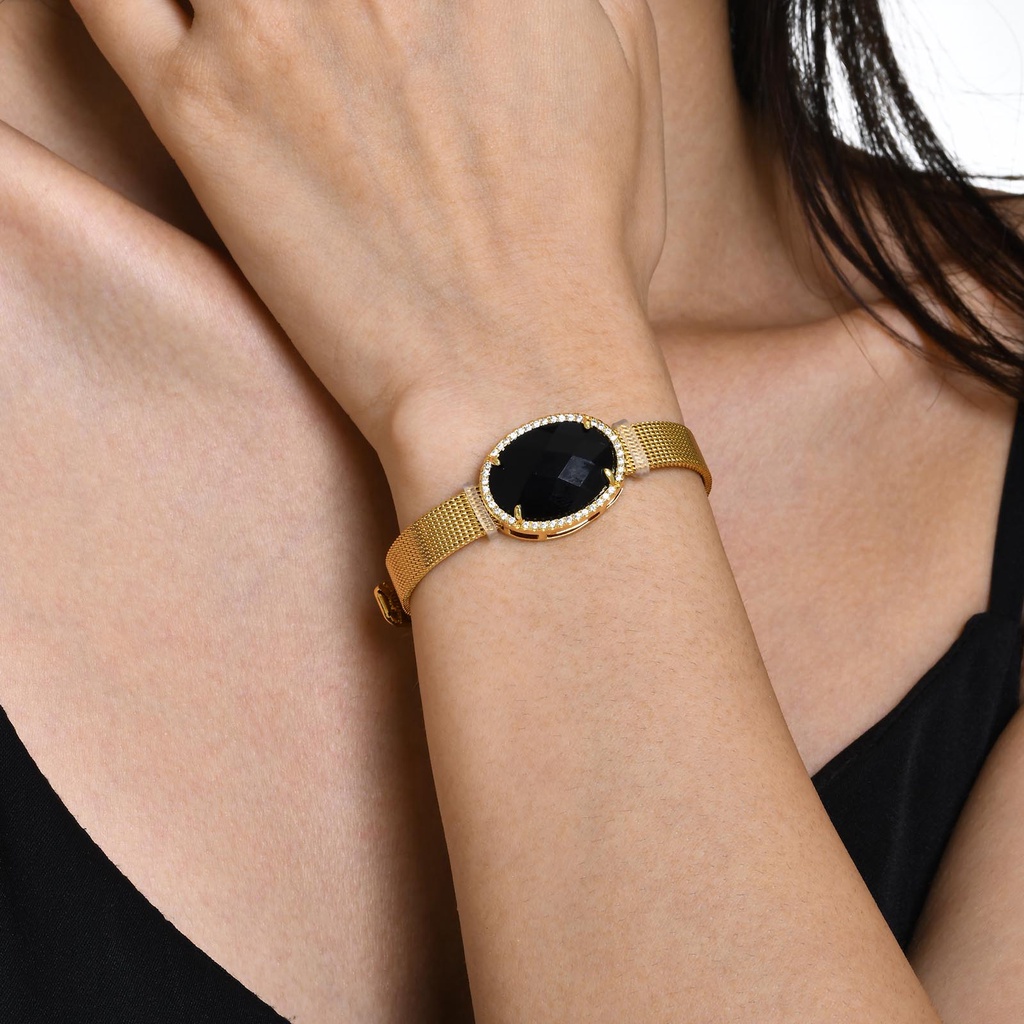 Vòng Tay Mạ Vàng 18K Đính Đá Zircon 8MM Có Thể Điều Chỉnh Kích Thước
