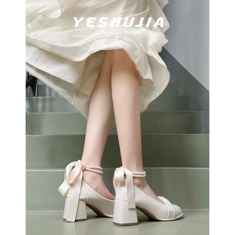 Giày Sandal Mary Jane Gót Dày Mũi Tròn Phong Cách Mới Cho Nữ