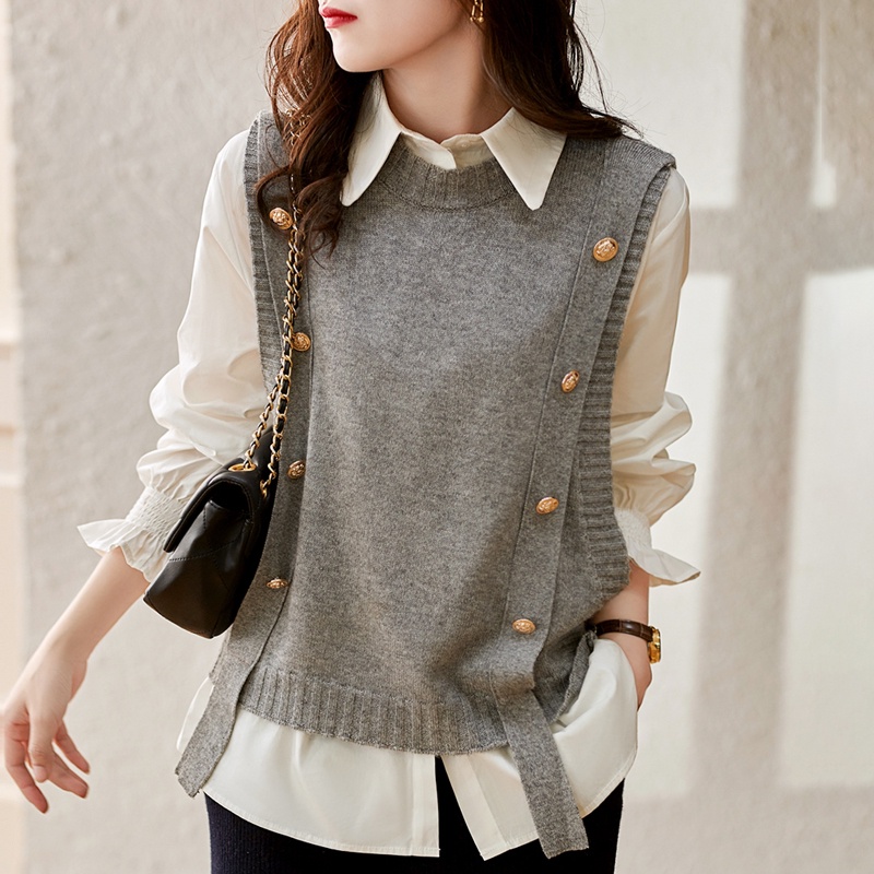 Casual fashion knitted waistcoat spring and autumn fashionable internet celebrity temperament slimming age-reducing knitted waistcoat fashionable MC ornament MZTC