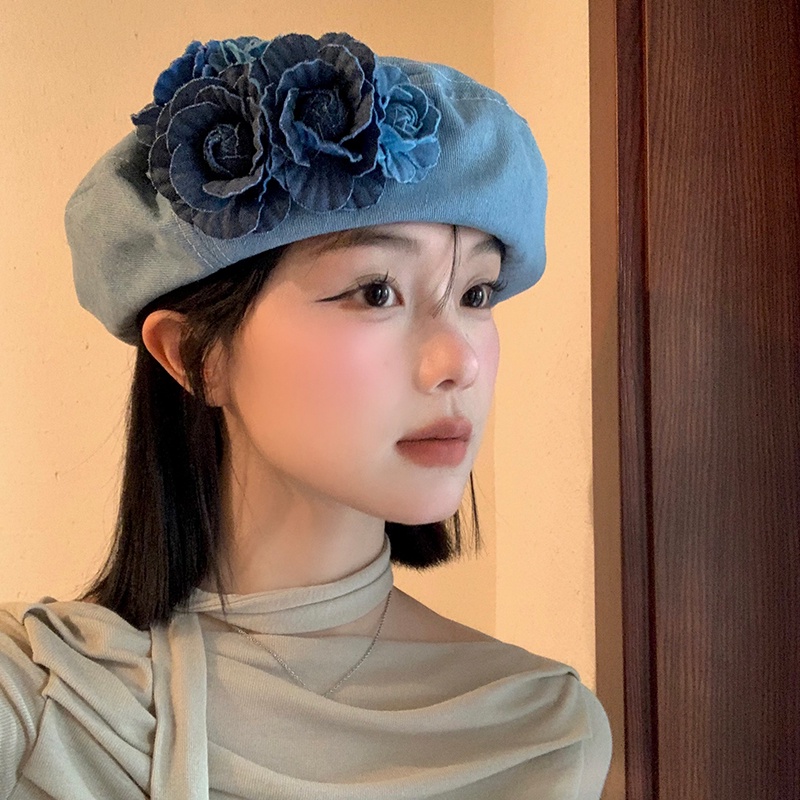 Mũ Beret Hoa Trà Phong Cách Cao Bồi Nhật Bản Cho Nữ