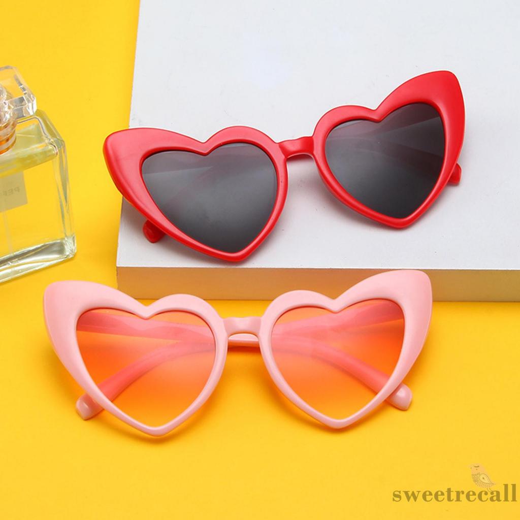 Swe-barbie màu hồng cổ điển mắt mèo mod phong cách tình yêu kính râm hình trái tim cho nữ