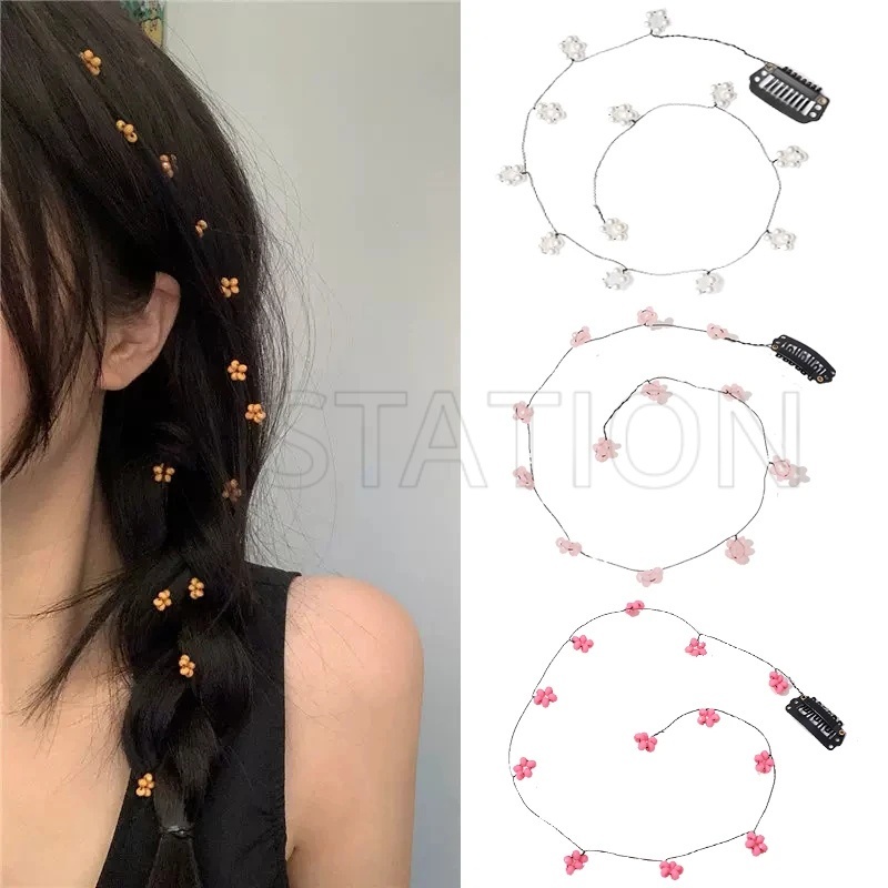 Dây Buộc Tóc Đính Hoa Nhỏ Dễ Thương / Kẹp Tóc Vô Hình Đính Ngọc Trai Giả Phong Cách Nhật Bản / Nhiều Màu Sắc Thời Trang Cho Bé Gái