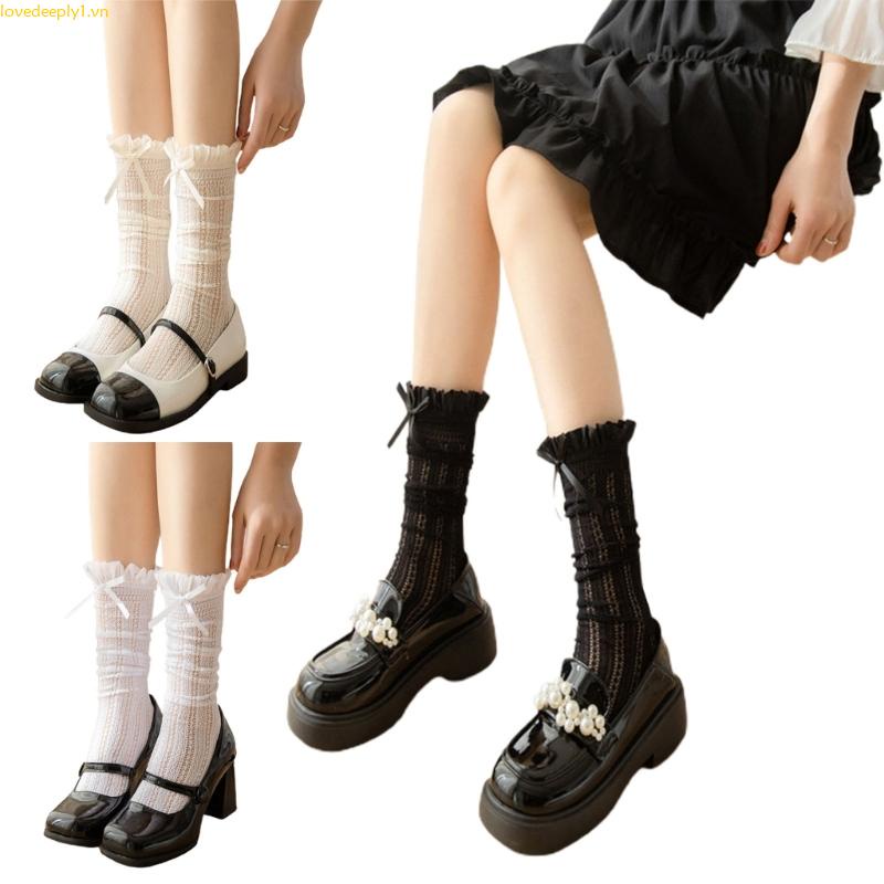 Vớ Lưới Mỏng Cổ Cao Vừa In Họa Tiết Hoa Dễ Thương Phong Cách Cổ Điển Thời Trang Cho Nữ