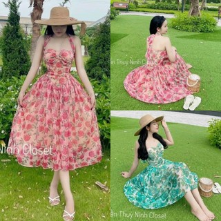 Đầm xòe cúp ngực cột dây cổ nơ có mút ngực sang chảnh , đi chơi , đi tiệc đ1001104